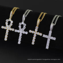bling bling hip hop  copper micro pave with AAA CZ zircon cross Egypt Anka  pendant necklace jewelry